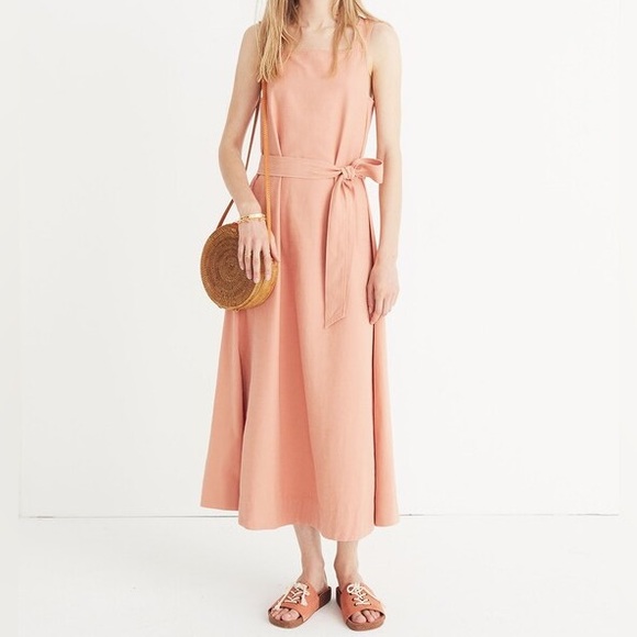 Madewell Apron Tie-Waist Peach Coral Dress - Picture 5 of 6